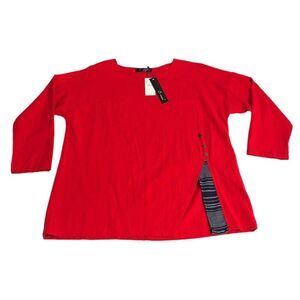 O'Necue Top Womens XL Red Long Sleeve Tunic Pocket Gauzey Lagenlook Coastal Boho
